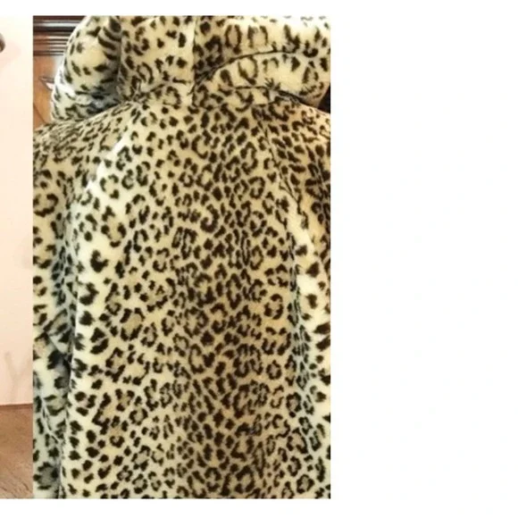 Dennis Basso Faux Fur Leopard Print Hooded Coat Oversized Small